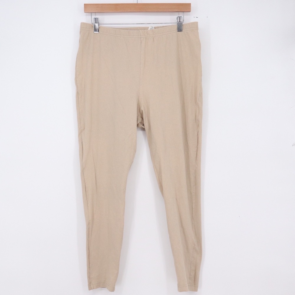 Basic Editions Leggings Women XL Tan Solid Cotton Stretch Casual Excellent